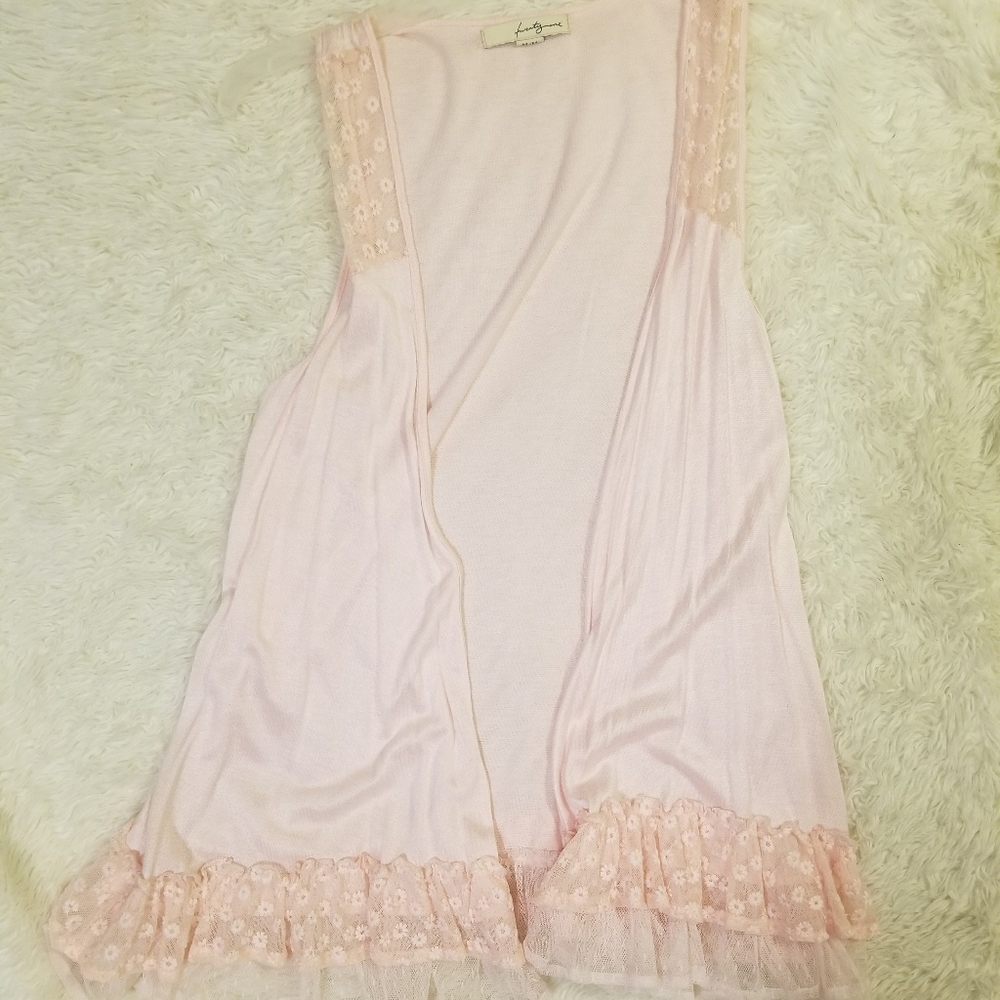 Pink Sleeveless Cardigan with Lace (M)